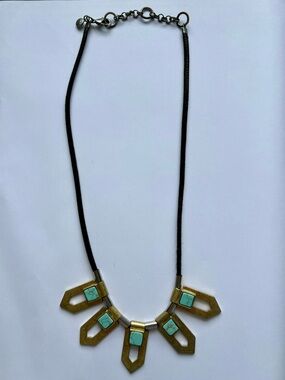 J.Crew Factory Statement Necklace Turquoise Gold Geometric Bib Boho